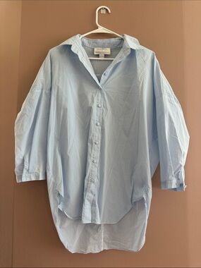 Anthropologie Light Blue Pinstripe Oversized Button-Down Shirt